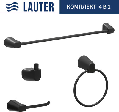 Набор аксессуаров для ванной и туалета Lauter 21TS3502 + 21TS3500 + 21TS3506 + 21T3508 (Matt Black, 4 предмета) - 