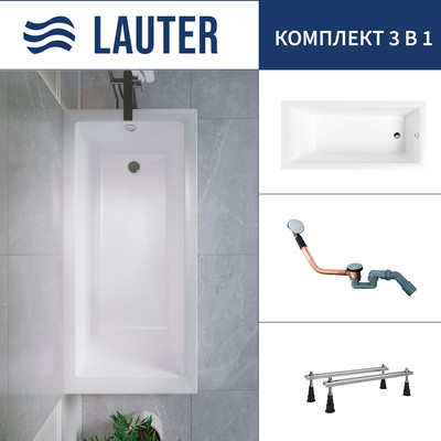 Ванна акриловая Lauter Athena 170x80 / 21090080 (с ножками и сифоном 21Y11020 хром) -