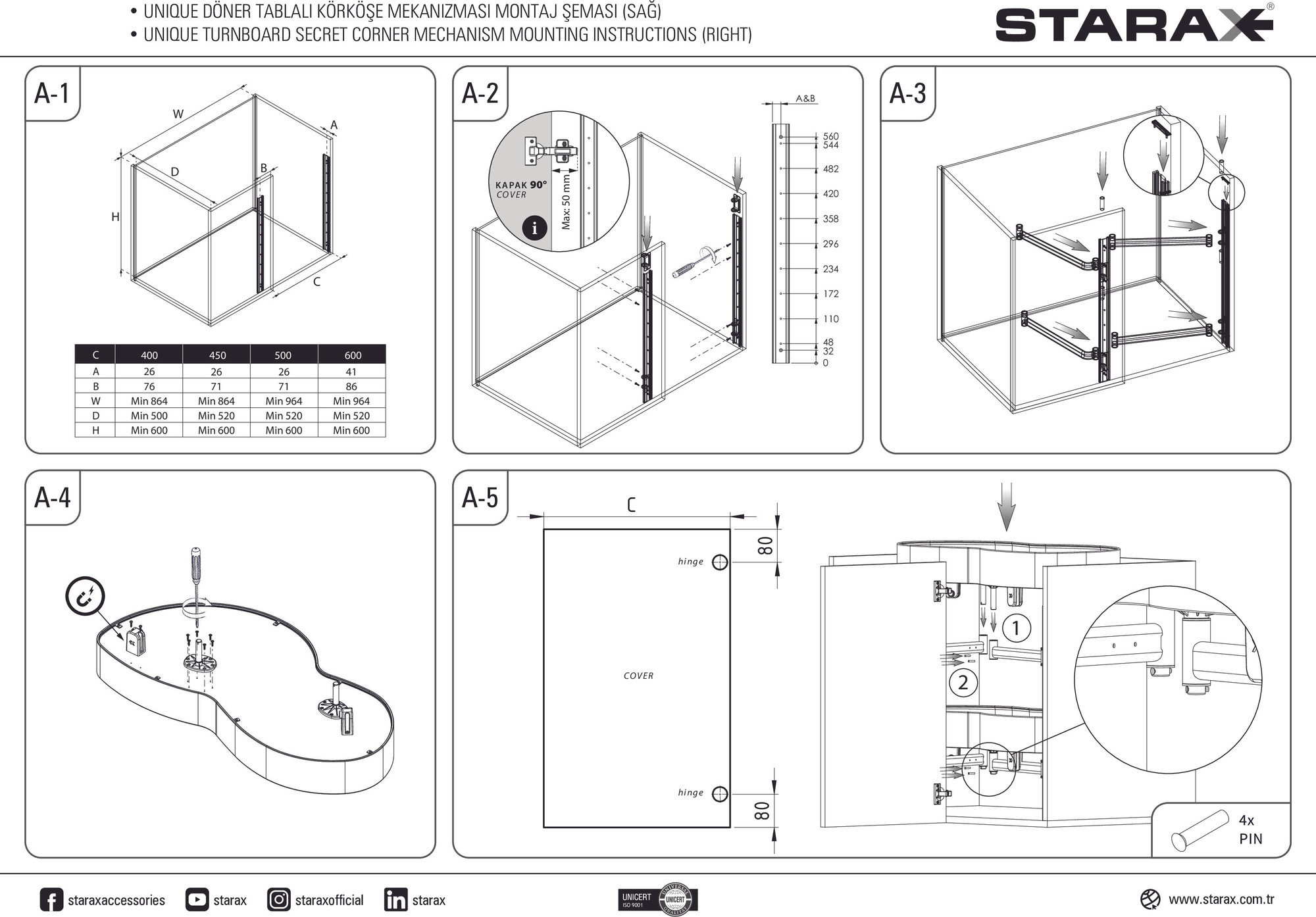 Корзина выкатная Starax Волшебный уголок поворотный / S-3106-UB-A (правое выдвижение, антрацит) — фото 5