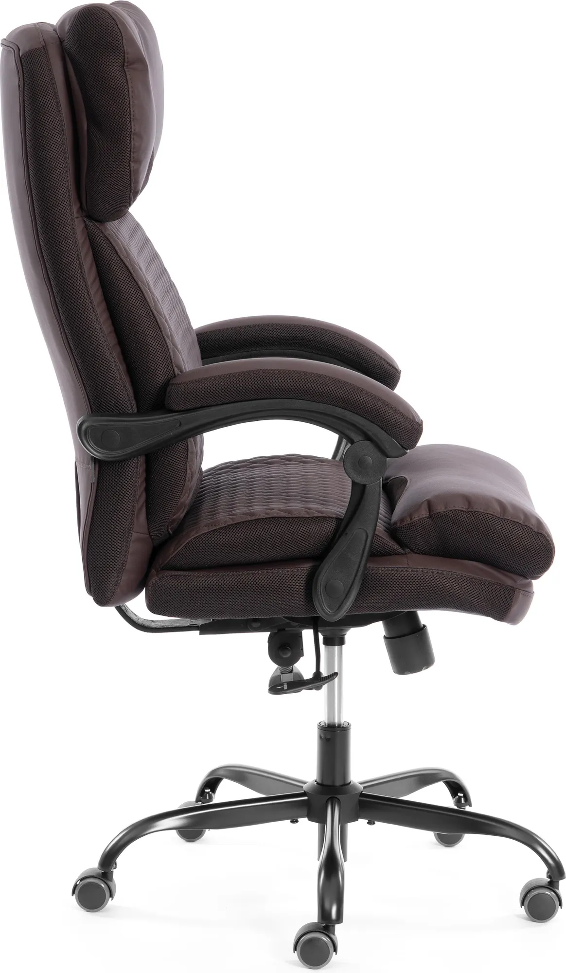 Кресло офисное Tetchair Chief metalBL кожзам/ткань (коричневый/коричневый стеганный) — фото 2