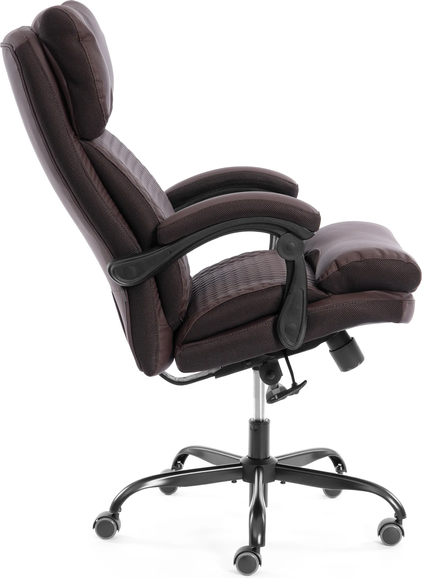 Кресло офисное Tetchair Chief metalBL кожзам/ткань (коричневый/коричневый стеганный) — фото 3