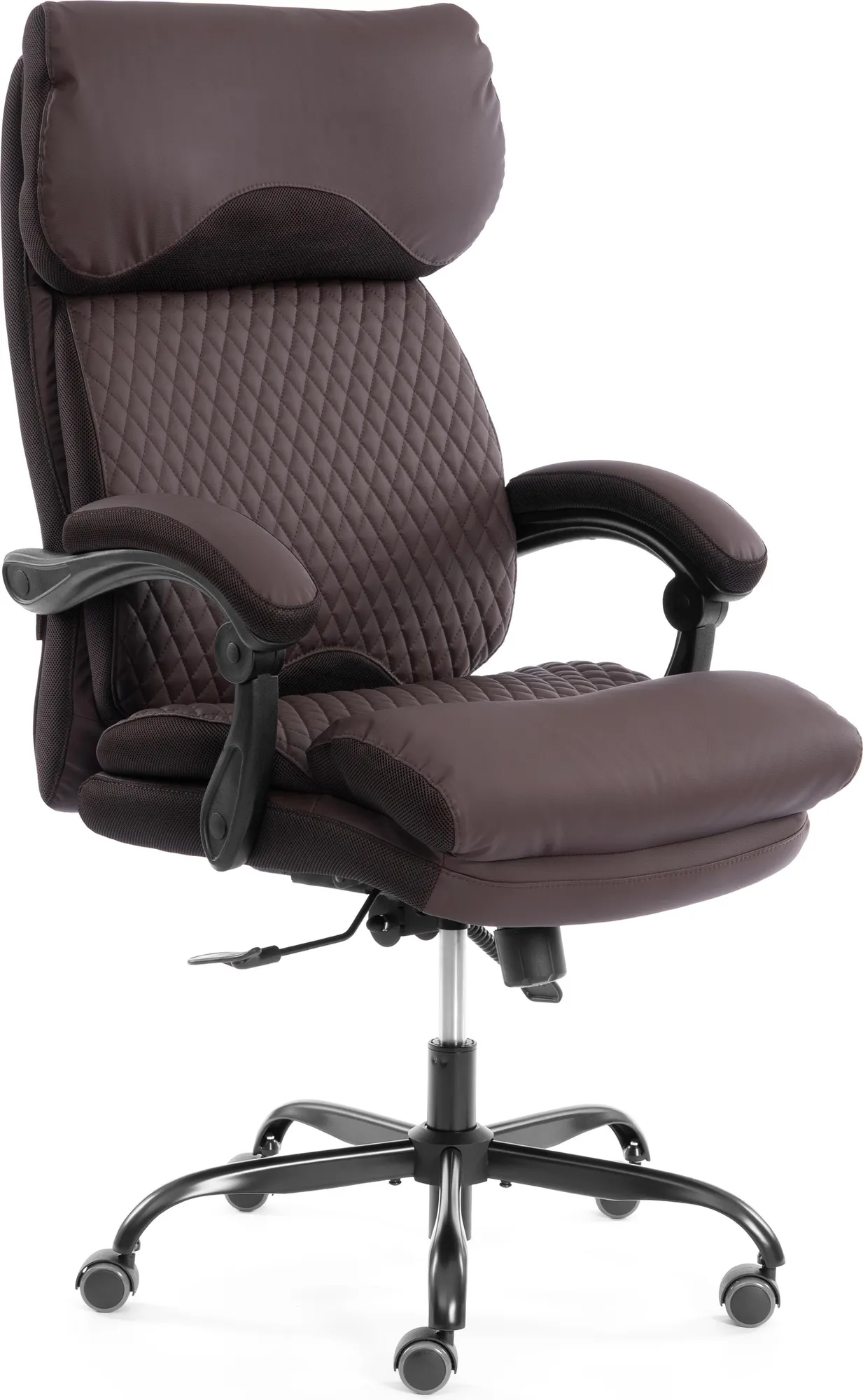 Кресло офисное Tetchair Chief metalBL кожзам/ткань (коричневый/коричневый стеганный)