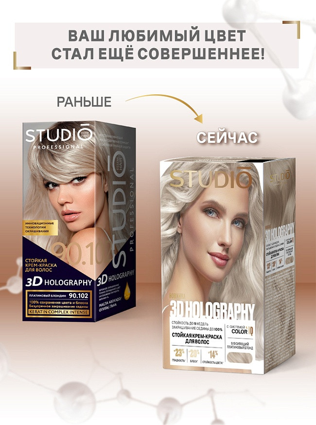 Крем-краска для волос Studio Professional 3D Holography 9.19 (50мл, сияющий платиновый блонд) — фото 5