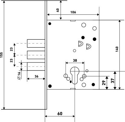 Корпус врезного замка БУЛАТ ЗВ1-3(16).60.00.08 (хром) — фото 2
