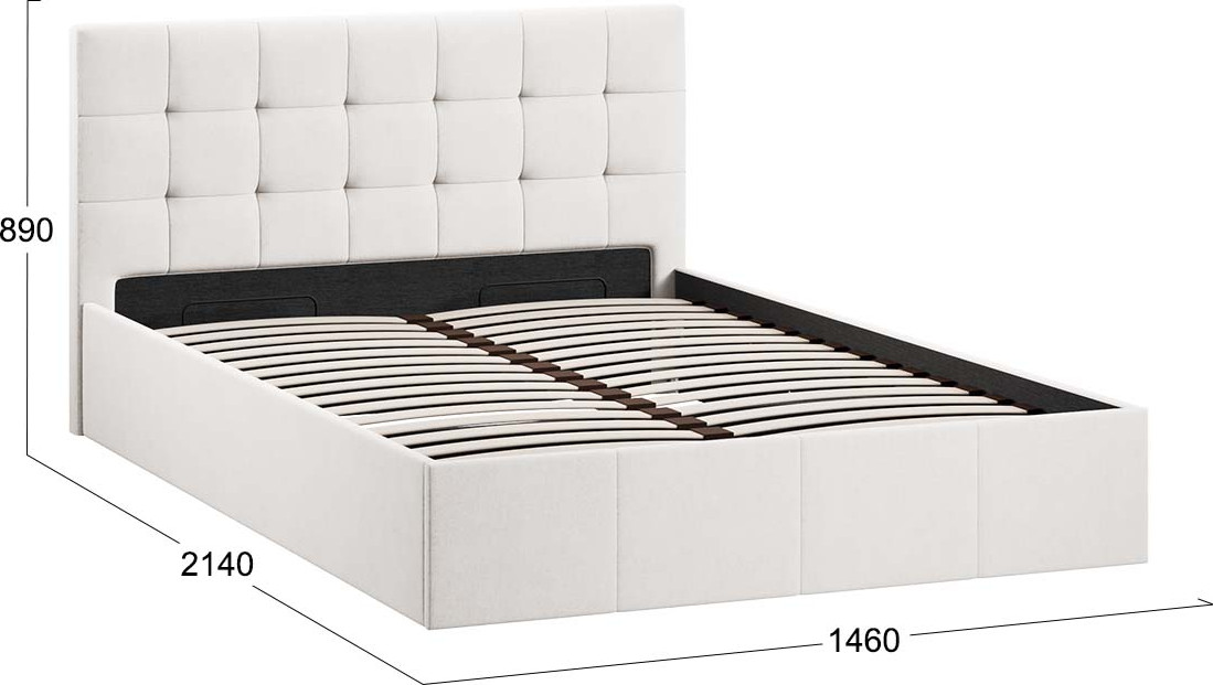 Двуспальная кровать ТриЯ Эмма с ПМ мягкой обивкой и заглушиной 140x200 (велюр светлый) — фото 4