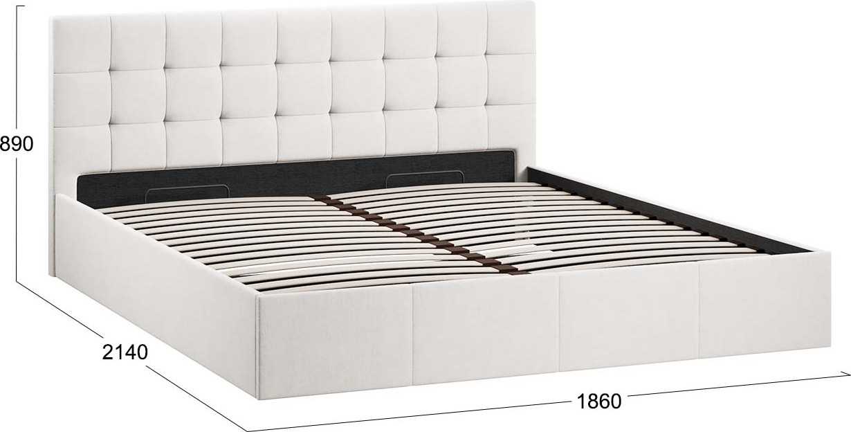 Двуспальная кровать ТриЯ Эмма с ПМ мягкой обивкой и заглушиной 180x200 (велюр светлый) — фото 4