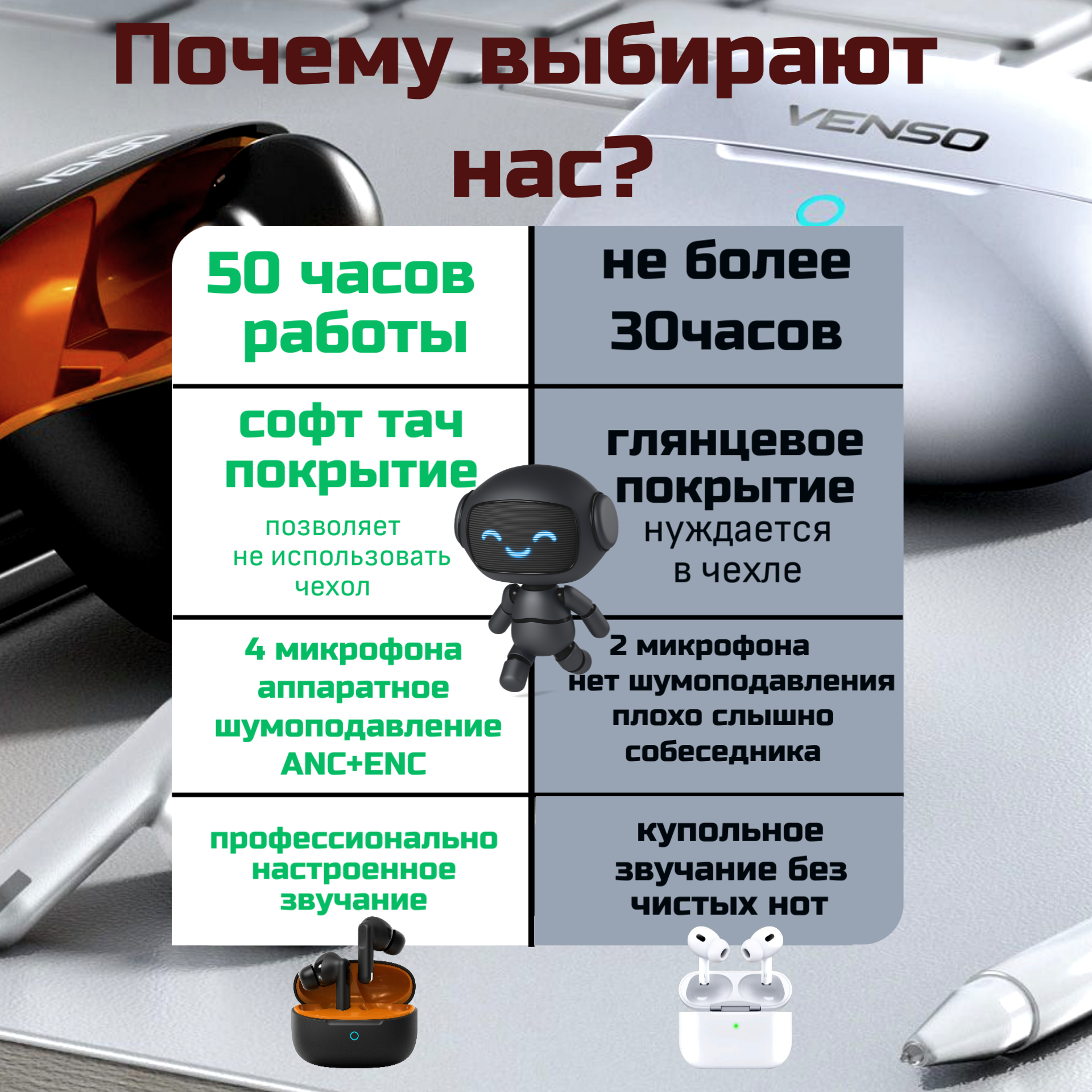 Беспроводные наушники Venso VT-717 (черный, с блоком питания) — фото 6