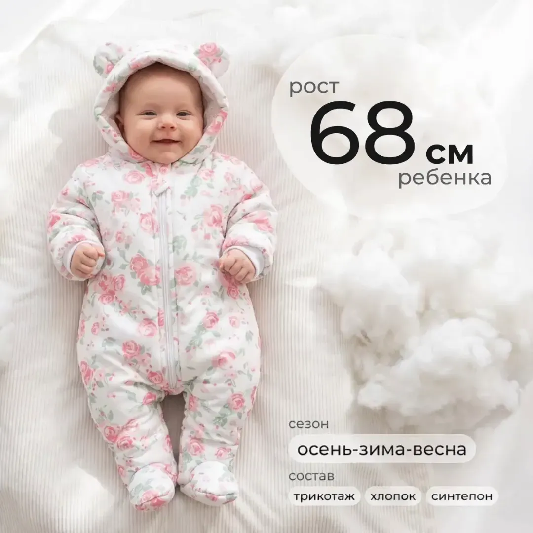 Комбинезон прогулочный детский Sofi Узоры / 3023-Р (р.68, розовый)