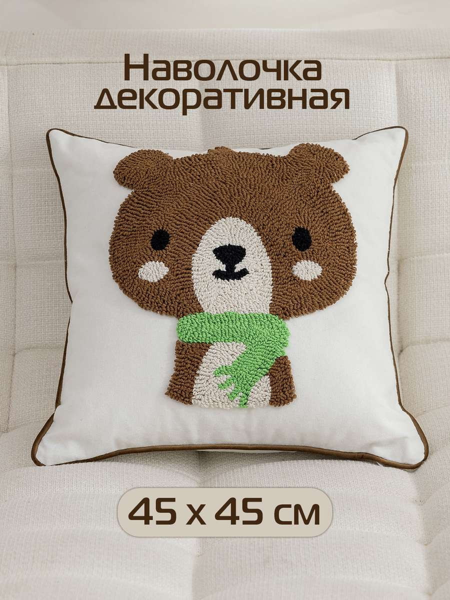 Наволочка декоративная MATEX Tufted Toys ALEX-58 (белый/коричнеый/зеленый) — фото 3