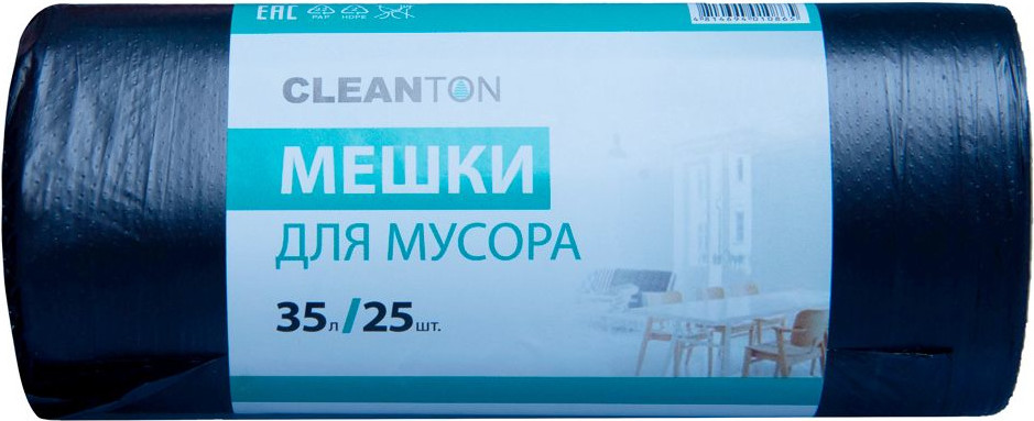 Пакеты для мусора Cleanton 35л 10мкм / 997200 (25шт, черный)
