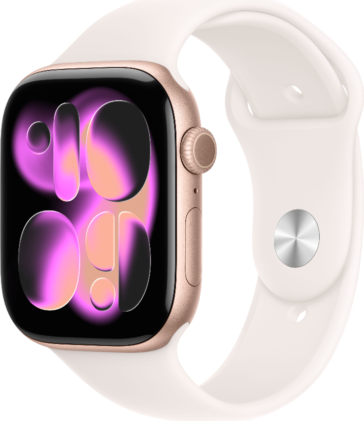 Умные часы Apple Watch Series 11 GPS 46mm / MEV74 (розовое золото/бежевый спортивный ремешок M/L)
