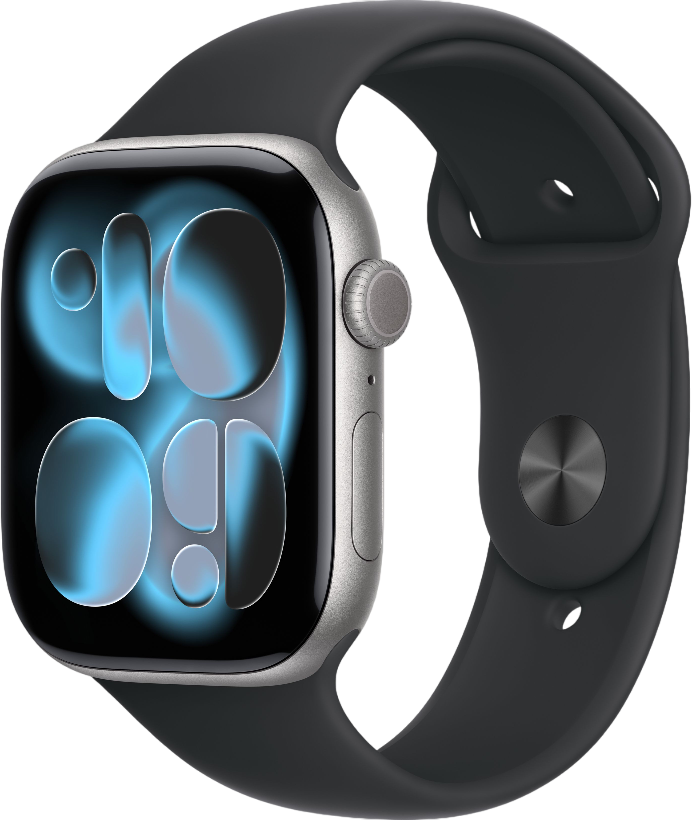 Умные часы Apple Watch Series 11 GPS 46mm / MEV04 (космический серый/черный спортивный ремешок S/M)