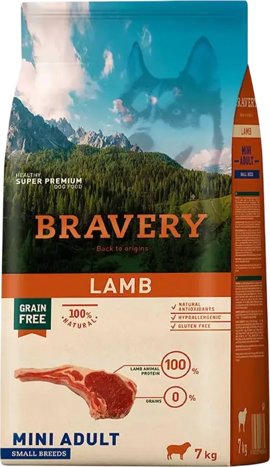 Сухой корм для собак BRAVERY Монопротеиновый беззерновой с ягненком (7кг)