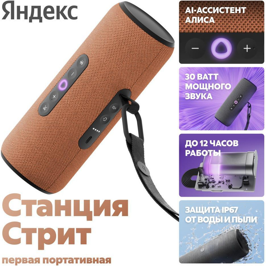 Умная портативная колонка Яндекс Станция Стрит YNDX-00030ORG (оранжевый) — фото 3