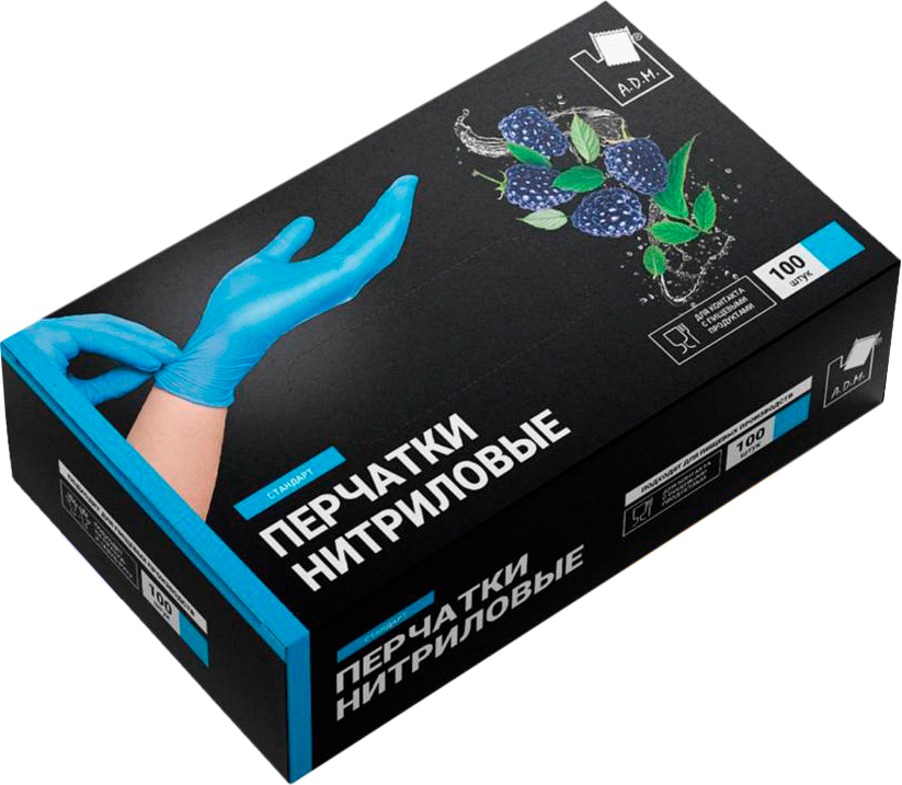 Перчатки одноразовые A.D.M Нитриловые стандарт SEMP004N (XL, 100шт, голубой)