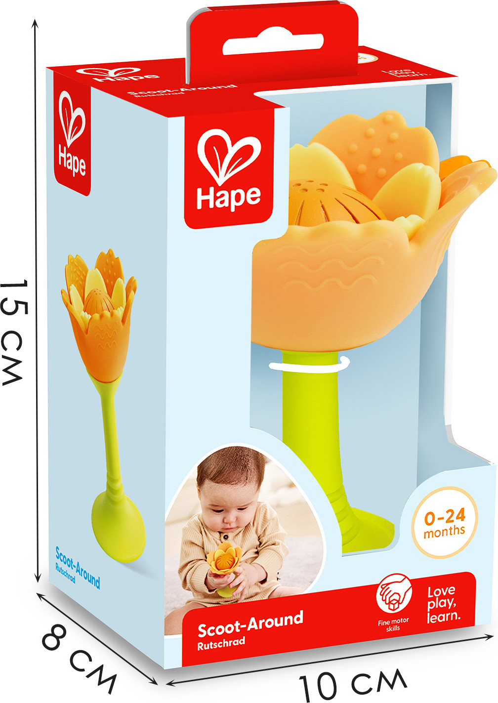 Прорезыватель для зубов Hape Малышам Оранжевый цветок 3в1 / E0137_HP — фото 3