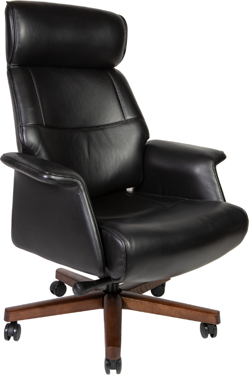 Кресло офисное Norden Вагнер / A2067 black leather (черный/натуральное дерево)