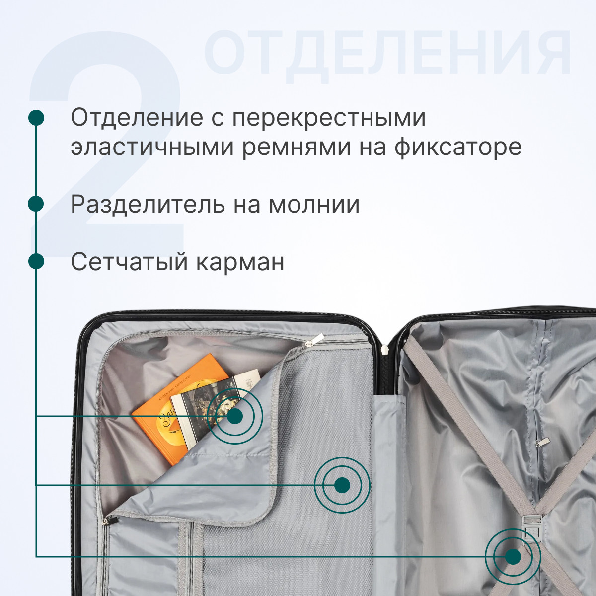 Чемодан на колесах DoubleW Zuna с расширением (S, темно-зеленый) — фото 3