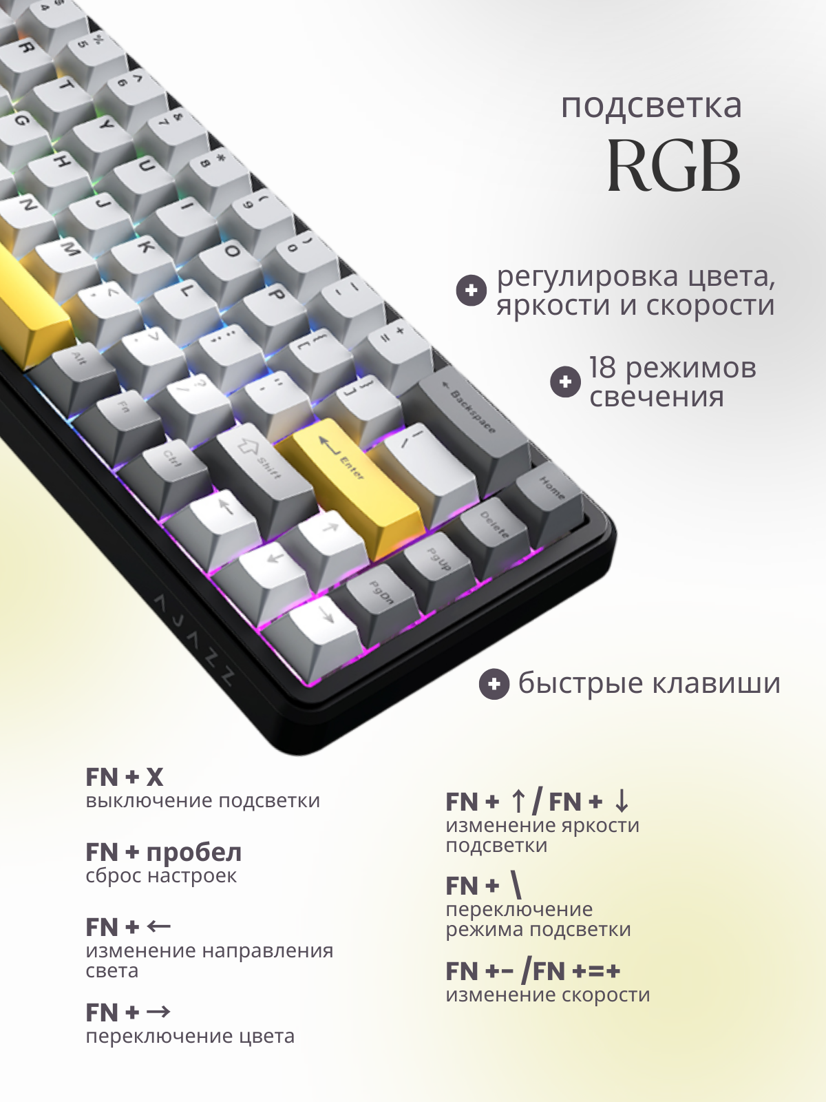 Клавиатура Ajazz AK680 MAX (черный/серый/желтый) — фото 3