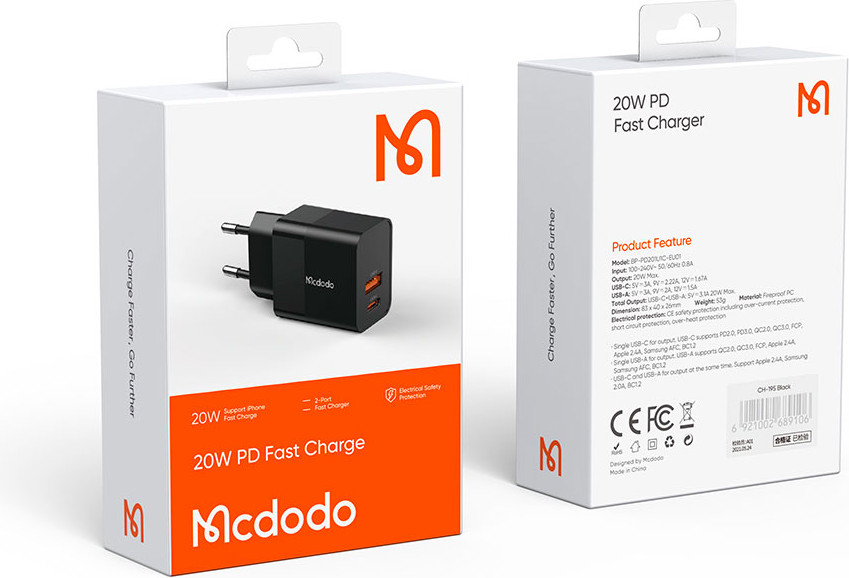 Зарядное устройство сетевое McDodo CH-1951 1C+1A Fast Charger — фото 6