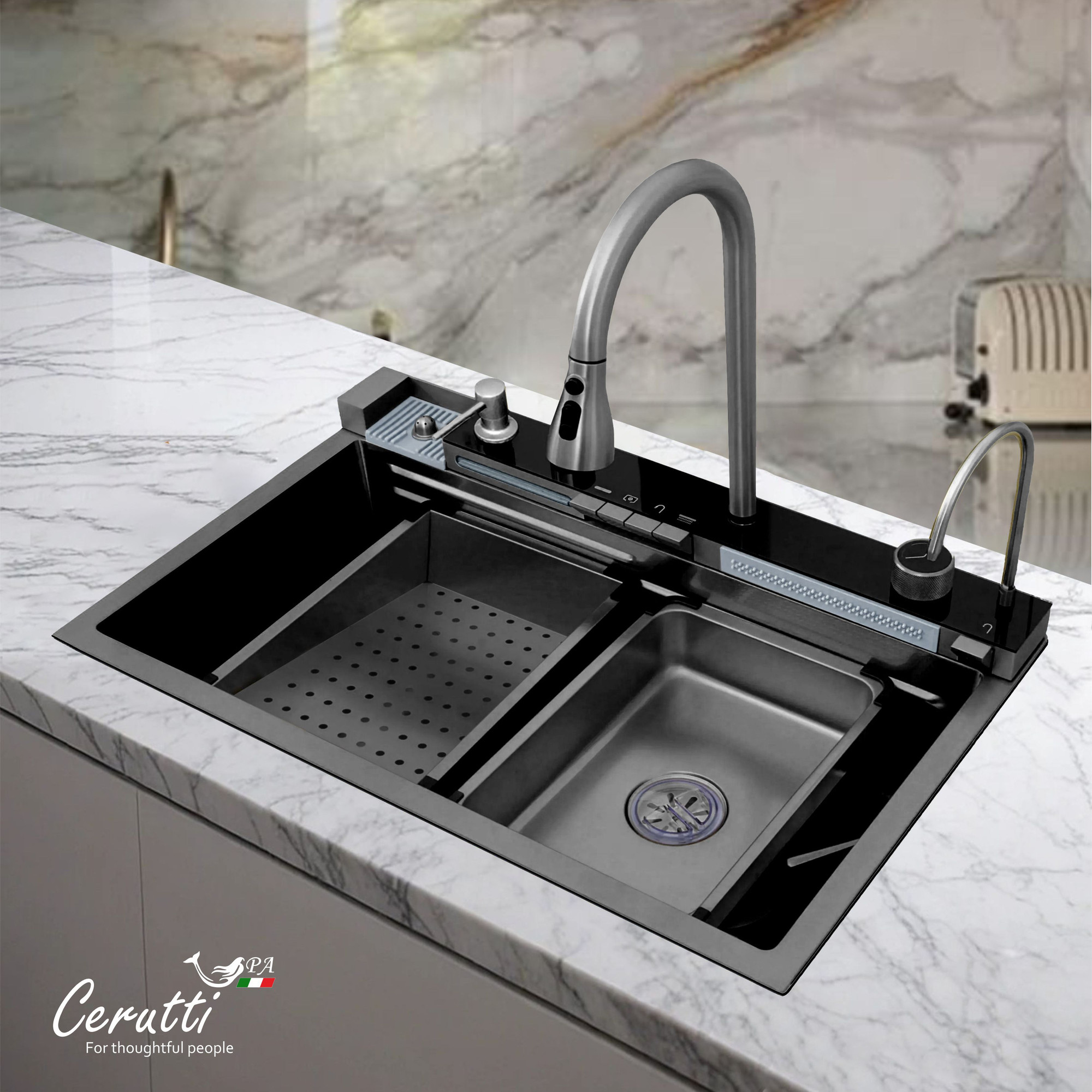 Мойка кухонная со смесителем Cerutti Spa Gloria II nano black (серый) — фото 4
