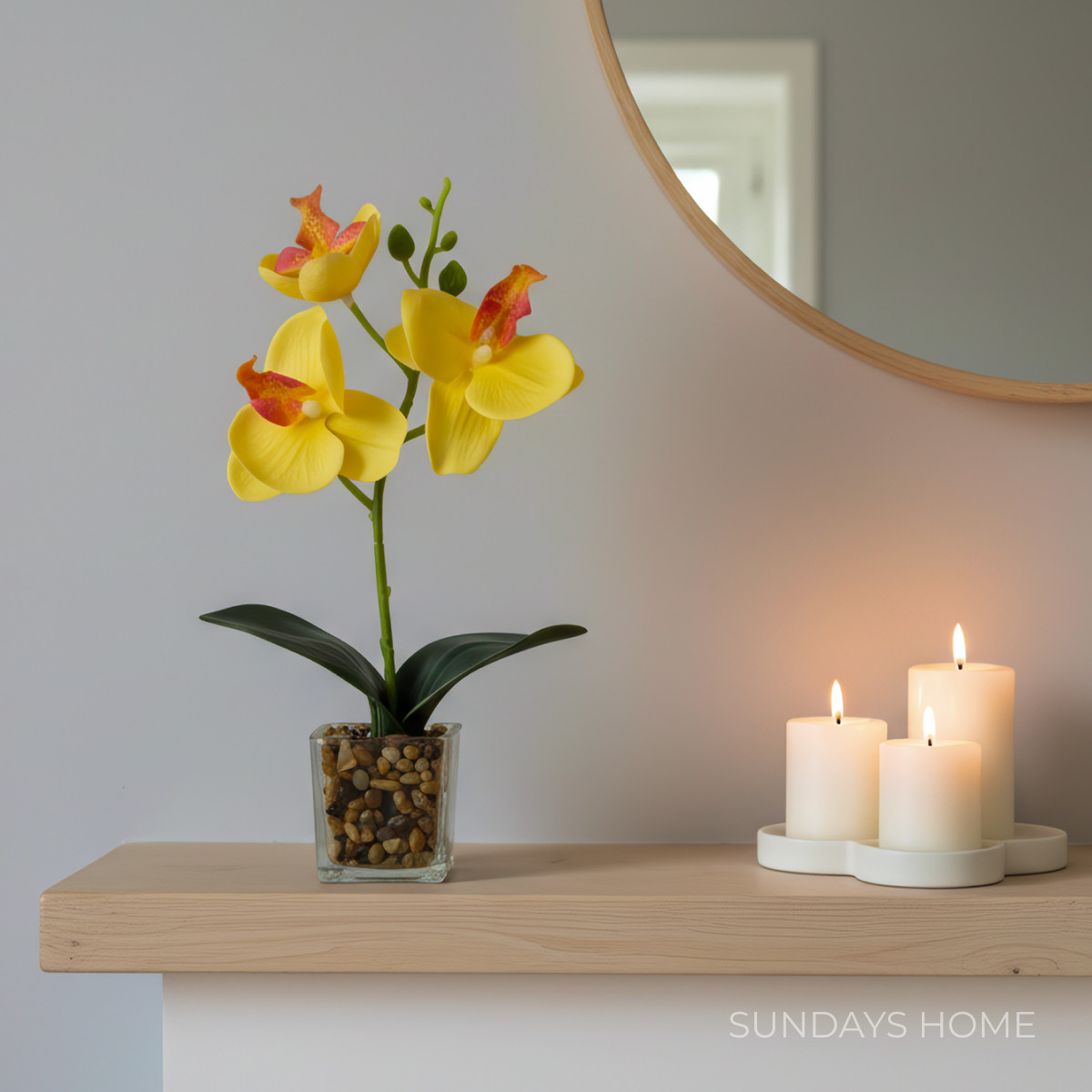 Искусственный цветок Sundays Home Фаленопсис бонсай. Стеклянный горшок / BC10129 желтый (25см) — фото 4