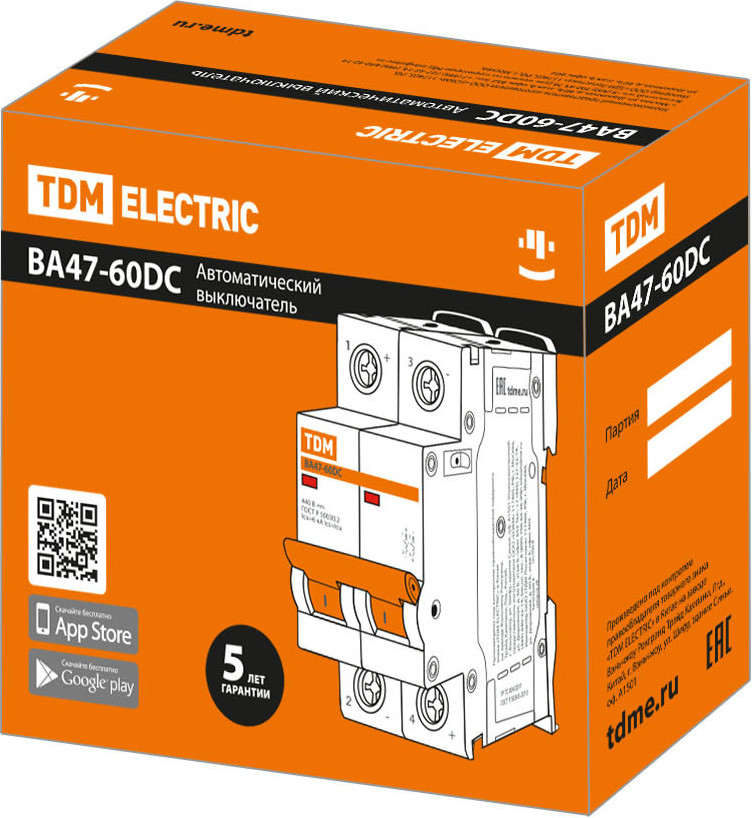 Выключатель автоматический TDM ВА47-60DC 2P 10А 6кА С / SQ0223-1026 — фото 2