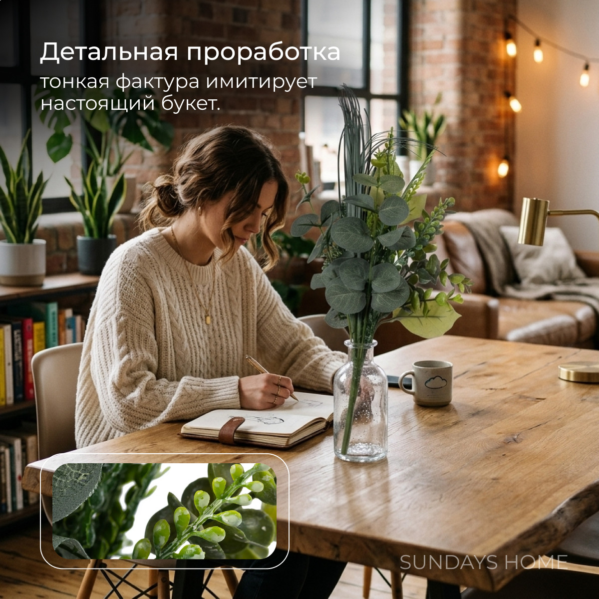 Искусственный букет Sundays Home С листьями эвкалипта / BC10174 (41.5см) — фото 3