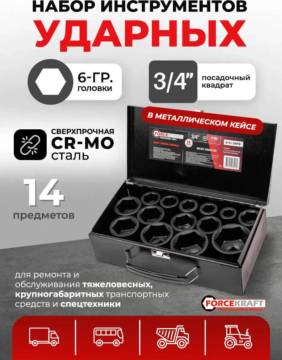 Набор головок слесарных ForceKraft FK-6141-5MPB (62489) — фото 2