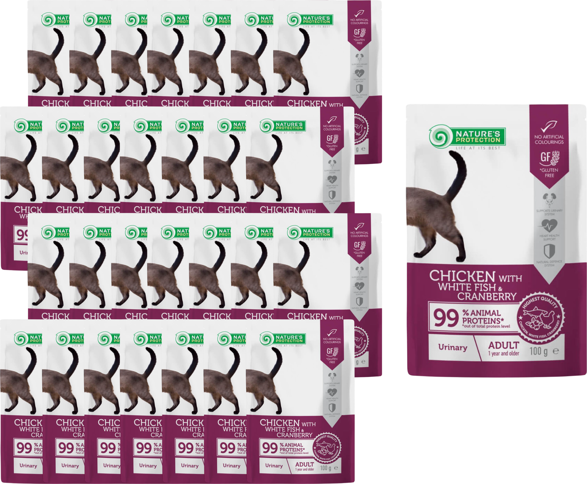 Влажный корм для кошек Nature's Protection Urinary Health с курицей, рыбой и клюк. / NPUPF63654 (22х100г)