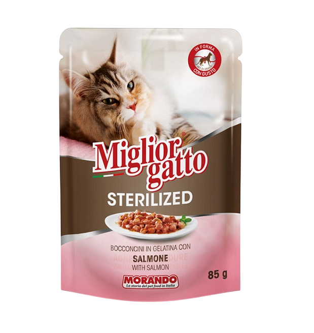 Влажный корм для кошек Miglior Sterilized Кусочки в желе с лососем (10х85г) — фото 2