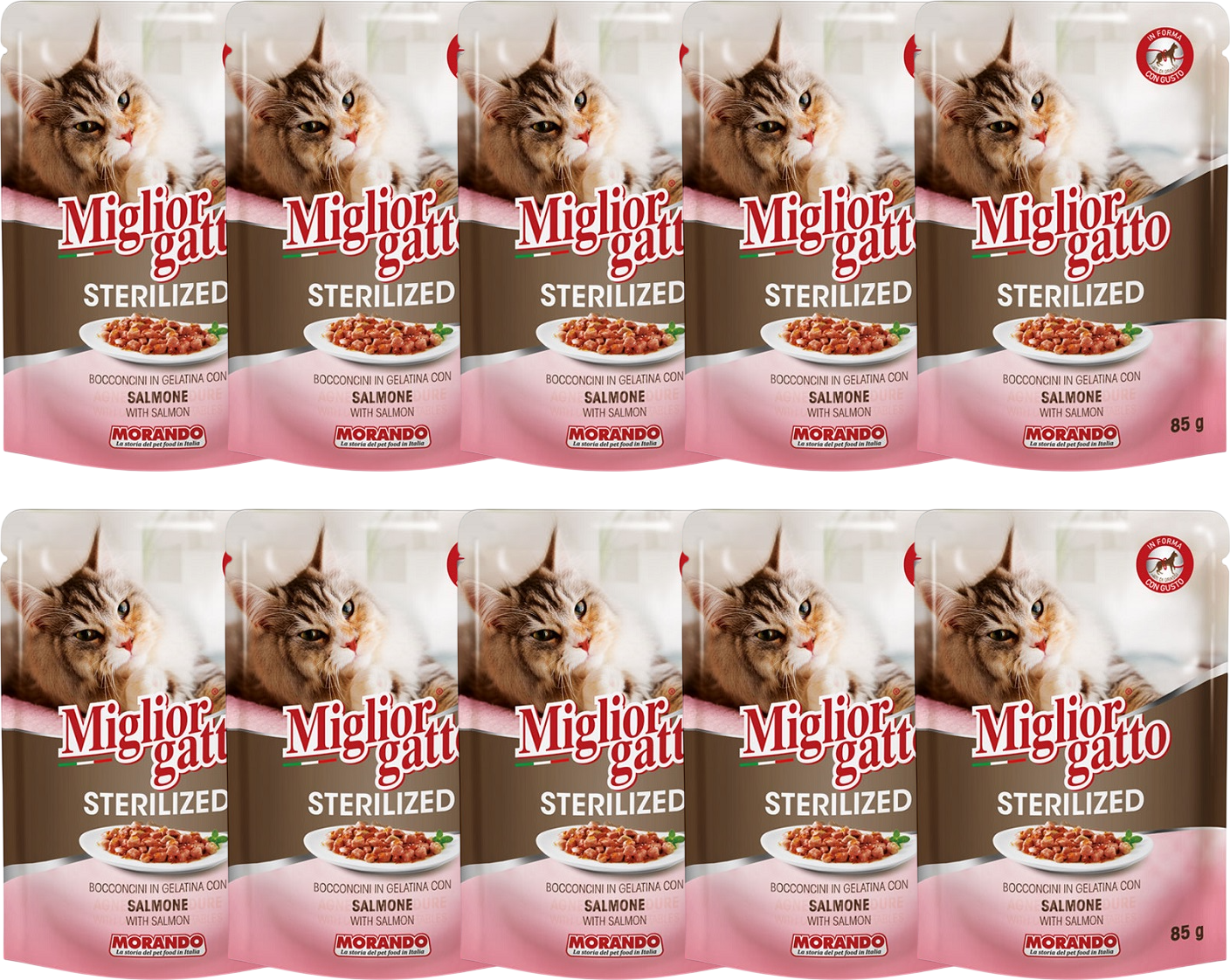 Влажный корм для кошек Miglior Sterilized Кусочки в желе с лососем (10х85г)