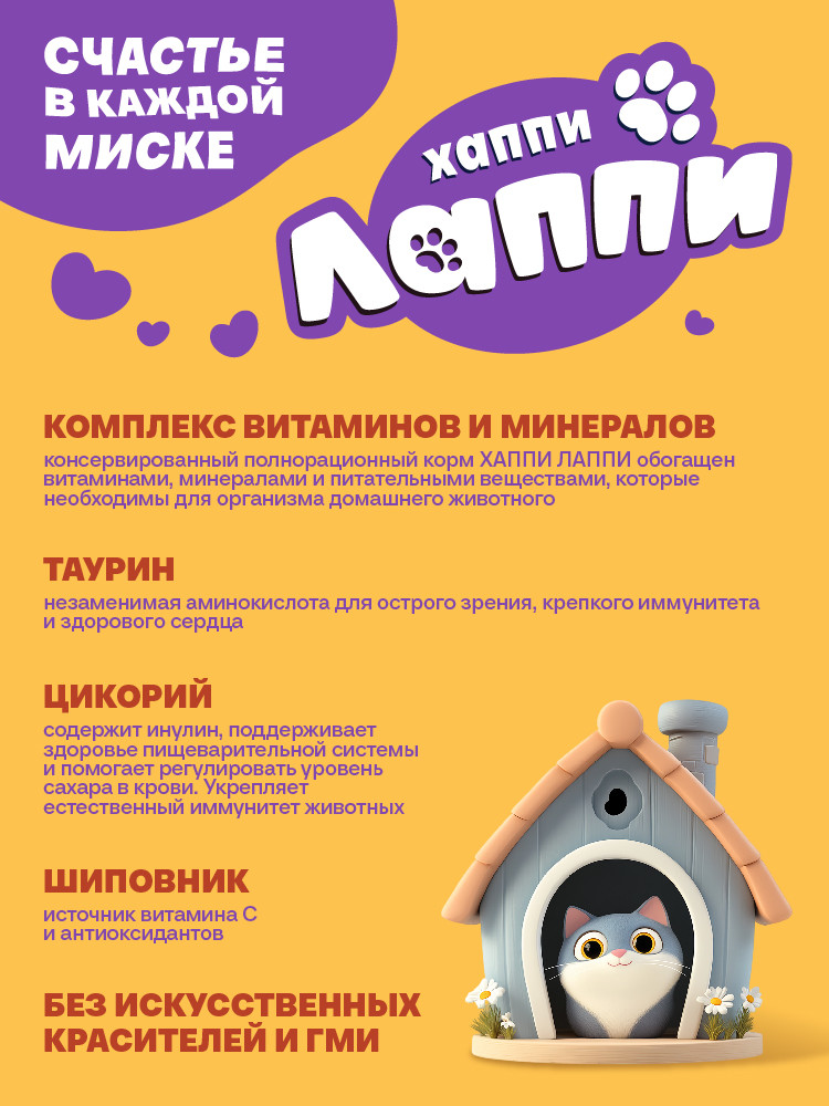 Влажный корм для кошек Хаппи Лаппи Курица (75г) — фото 3