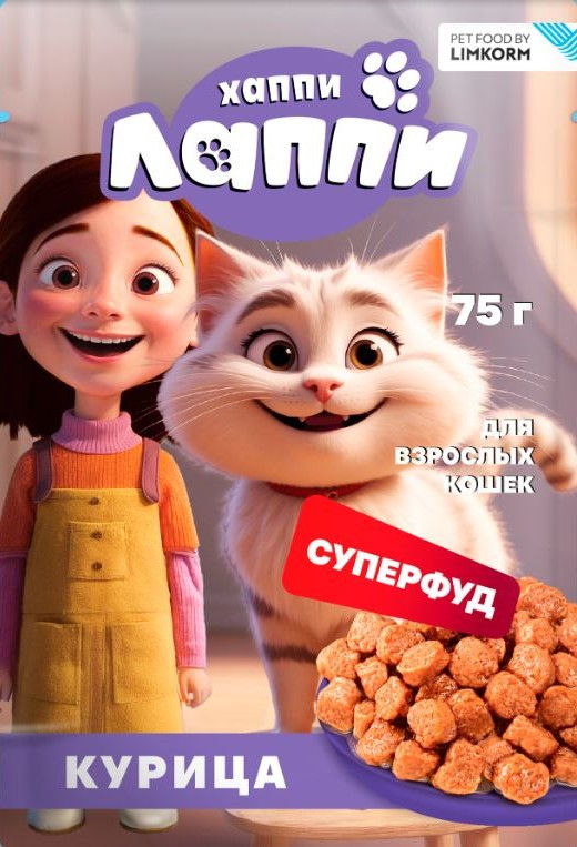 Влажный корм для кошек Хаппи Лаппи Курица (75г)