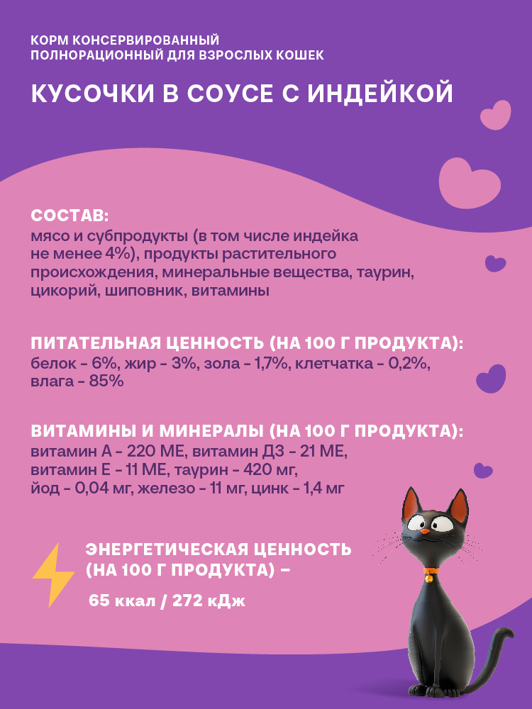 Влажный корм для кошек Хаппи Лаппи Индейка (75г) — фото 3