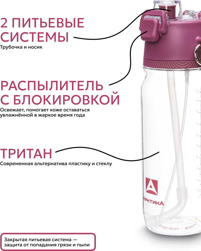 Бутылка для воды Арктика 723-800-BERR (вишня) — фото 6
