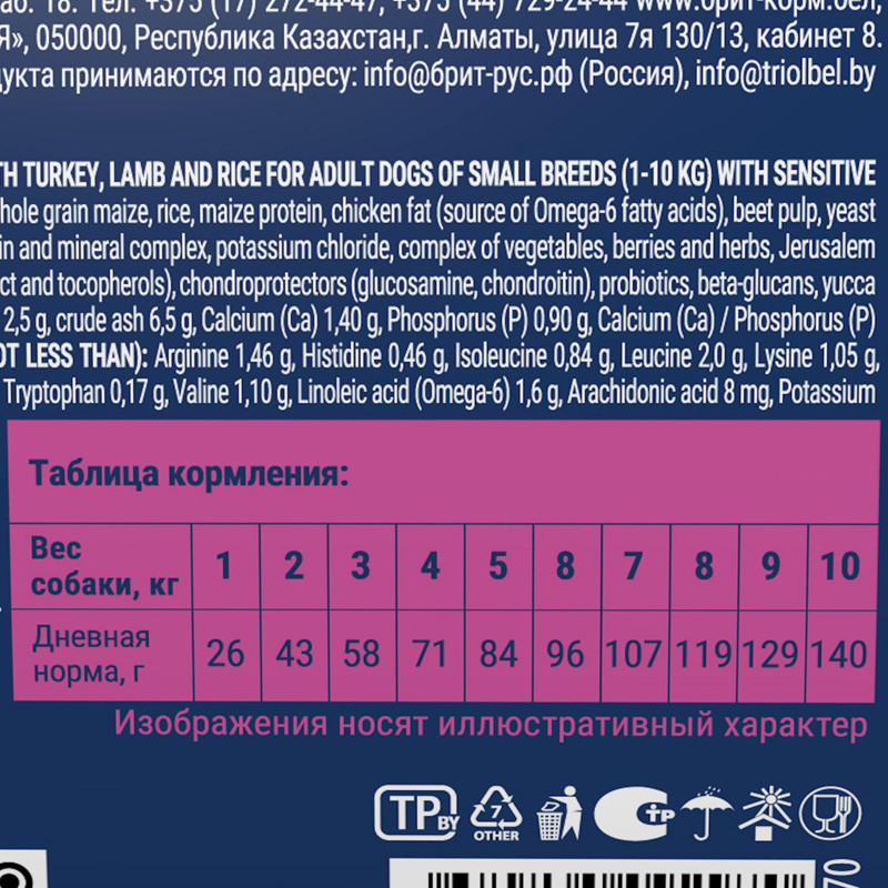 Сухой корм для собак Брит Premium Sensitive Adult Small индейка, ягненок с рисом / 5092970 (1кг) — фото 5