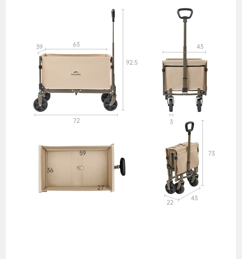 Тележка туристическая Naturehike Light 72х43х92.5см / CNK2350JJ012-LBR50 (50л, коричневый) — фото 2