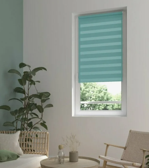 Рулонная штора Jalux День-Ночь Софт 1809 85x160 (бирюзовый) — фото 2
