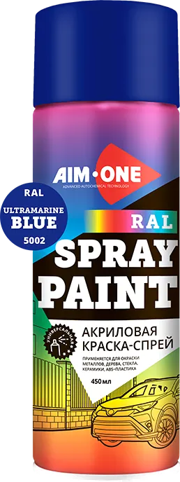 Краска автомобильная AIM-ONE Акриловая RAL-5002 (450мл, ультрамариновый синий)
