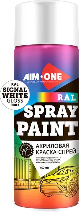 Краска автомобильная AIM-ONE Акриловая RAL-9003G (450мл, сигнально-белый глянец)