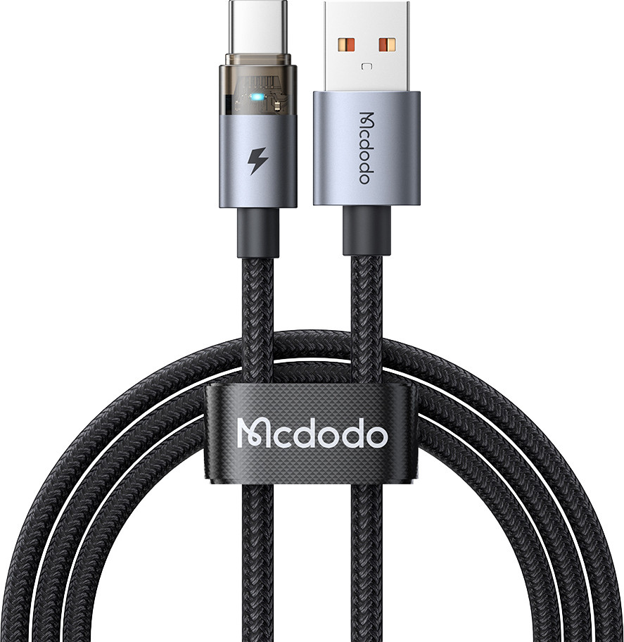 Кабель McDodo CA-6890//CA-6892 Type-C 6A Transparent with Charging Light (1.2м, черный)