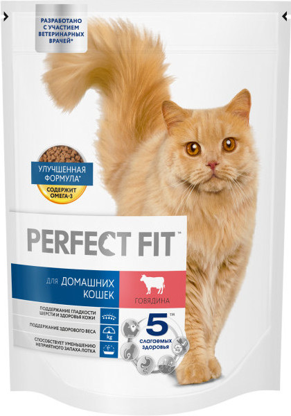Сухой корм для кошек Perfect Fit Для живущих в помещении с говядиной (650г)