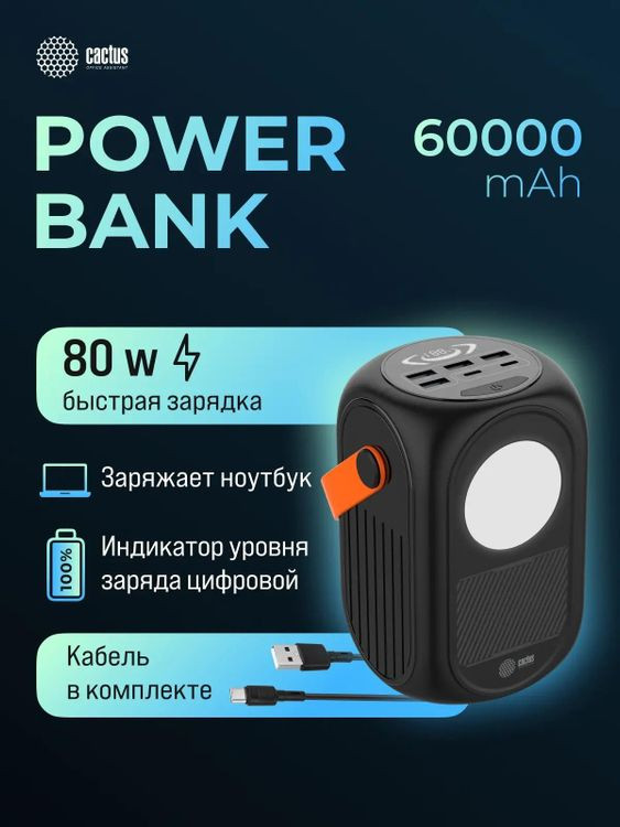 Портативное зарядное устройство Cactus CS-PBFSUD-60000 (черный) — фото 6