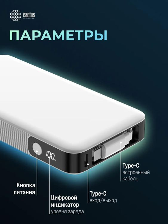 Портативное зарядное устройство Cactus CS-PBFSPA-10000 (белый) — фото 5