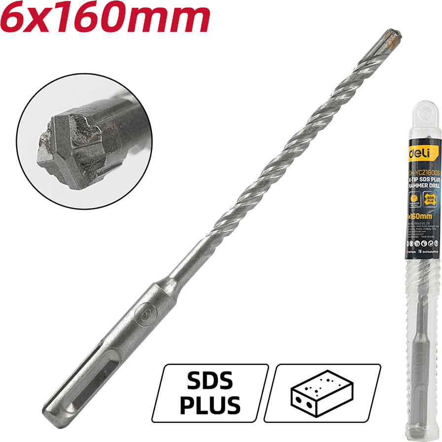 Бур Deli По бетону YS 6x160мм X-Tip SDS-Plus / EDH-YCZ16006-E1 — фото 2