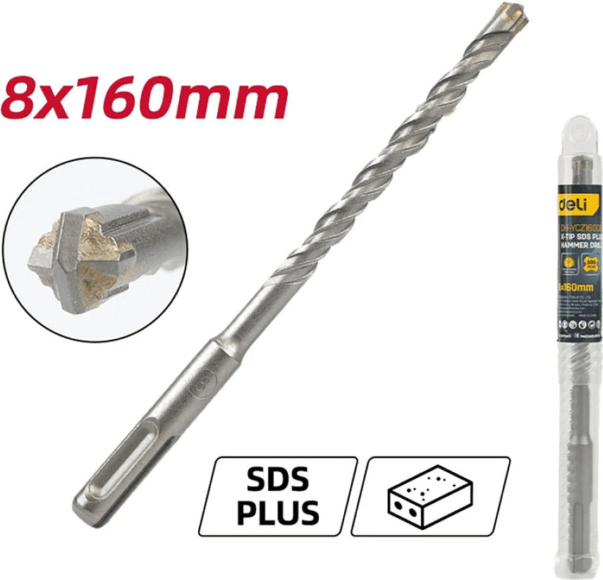 Бур Deli По бетону YS 8x160мм X-Tip SDS-Plus / EDH-YCZ16008-E1 — фото 2
