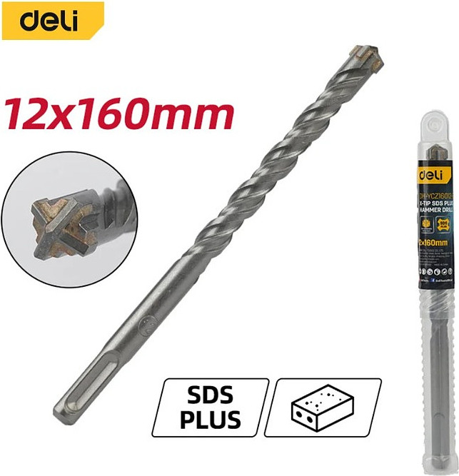 Бур Deli По бетону YS 12x160мм X-Tip SDS-Plus / EDH-YCZ16012-E1 — фото 2