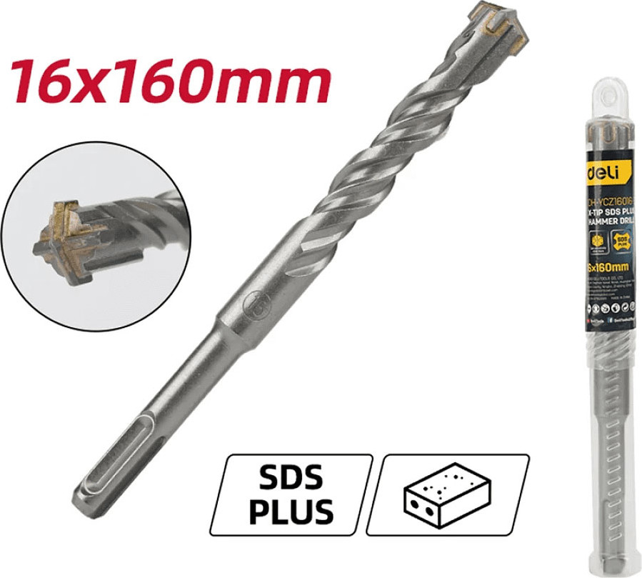 Бур Deli По бетону YS 16x160мм X-Tip SDS-Plus / EDH-YCZ16016-E1 — фото 2
