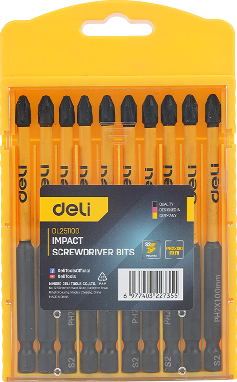 Набор бит Deli PH2x100мм / EDL251100 (10шт)